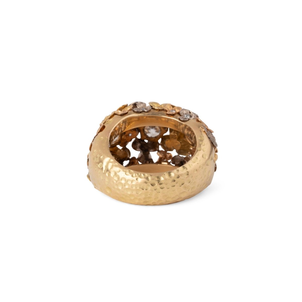 Bague 3 ors ornée de décor floral intercalée de diamant - Castafiore