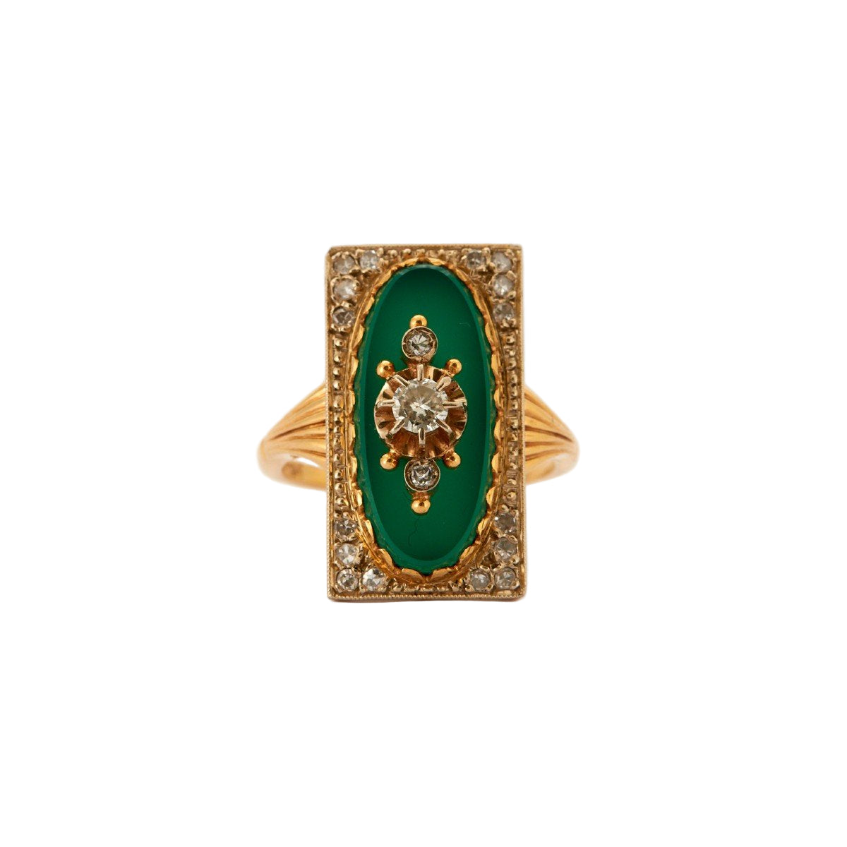 Bague Agate verte diamants en or jaune et platine - Castafiore