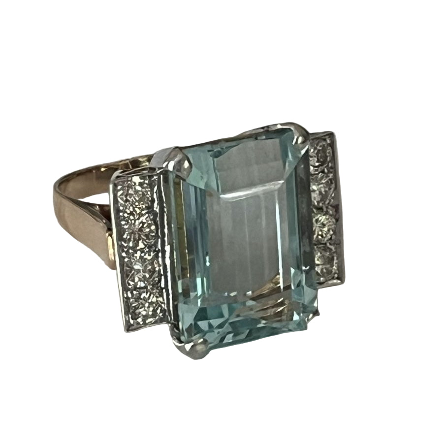 Bague Aigue - marine diamants en or jaune et gris - Castafiore