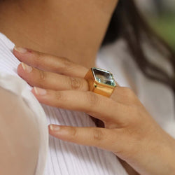 Bague aigue-marine en or jaune 18k - Castafiore