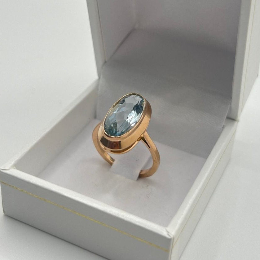 Bague Aigue - marine en or rose - Castafiore