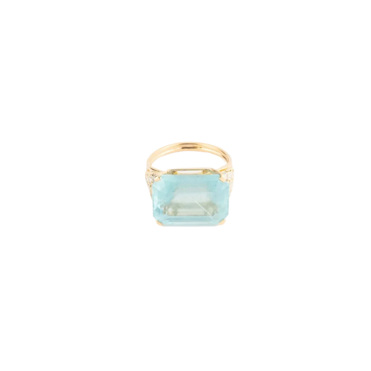 Bague aigue marine lactée et diamant sur or jaune - Castafiore