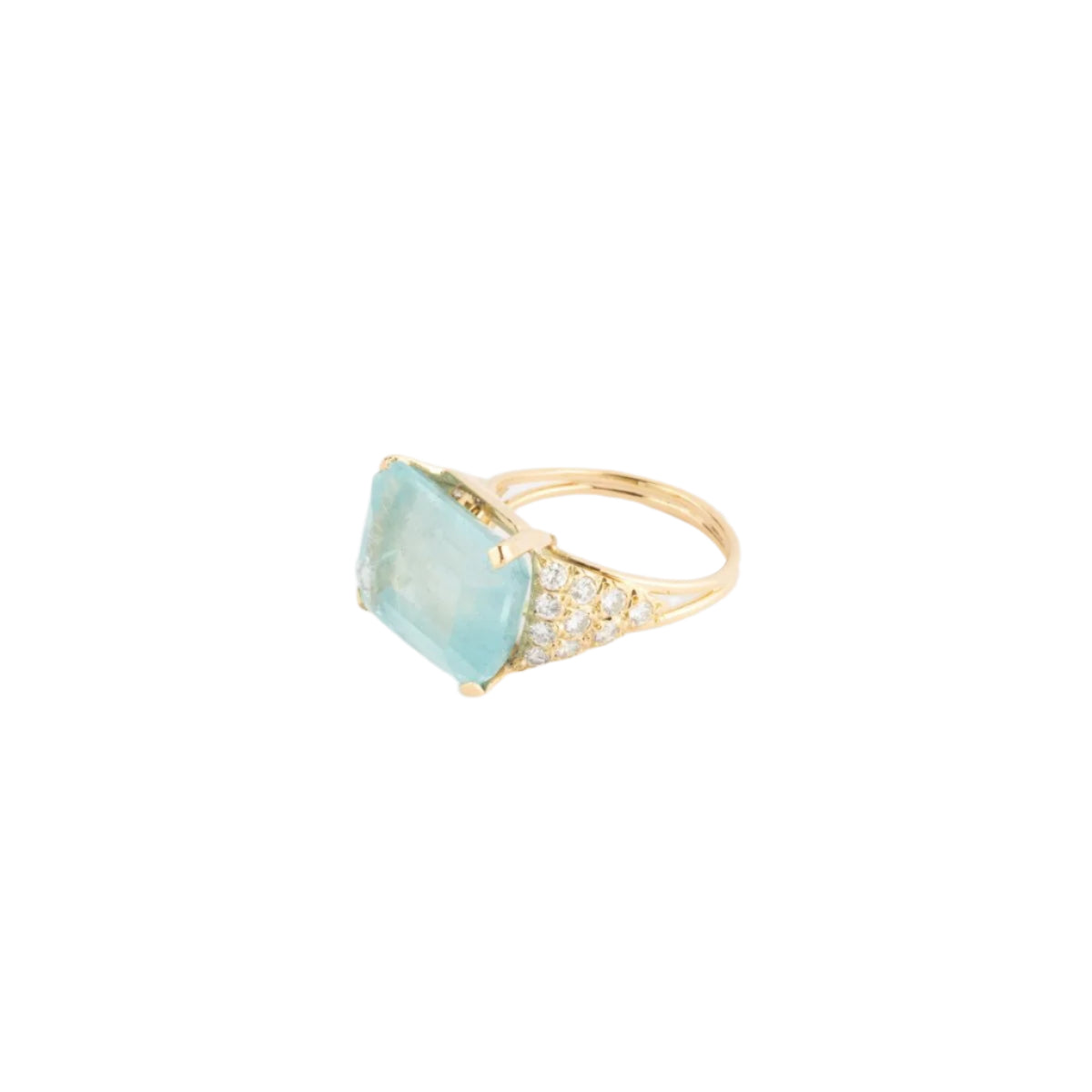 Bague aigue marine lactée et diamant sur or jaune - Castafiore