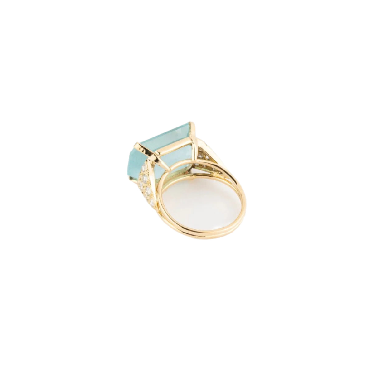 Bague aigue marine lactée et diamant sur or jaune - Castafiore