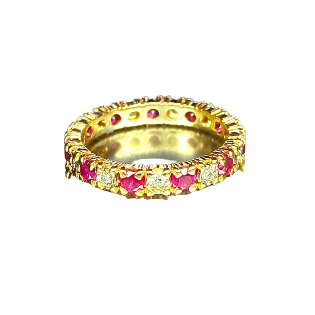 Bague Alliance américaine en or jaune rubis et diamants - Castafiore