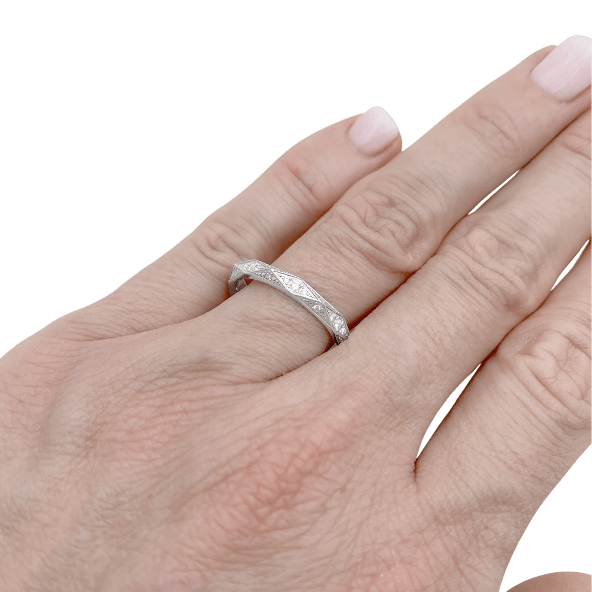 Bague Alliance BOUCHERON "Facette" en platine, diamants. - Castafiore