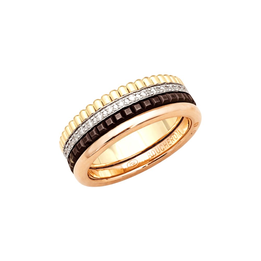 Ring Boucheron, "Quatre Classique Small", three-tone gold, brown PVD and diamonds.
