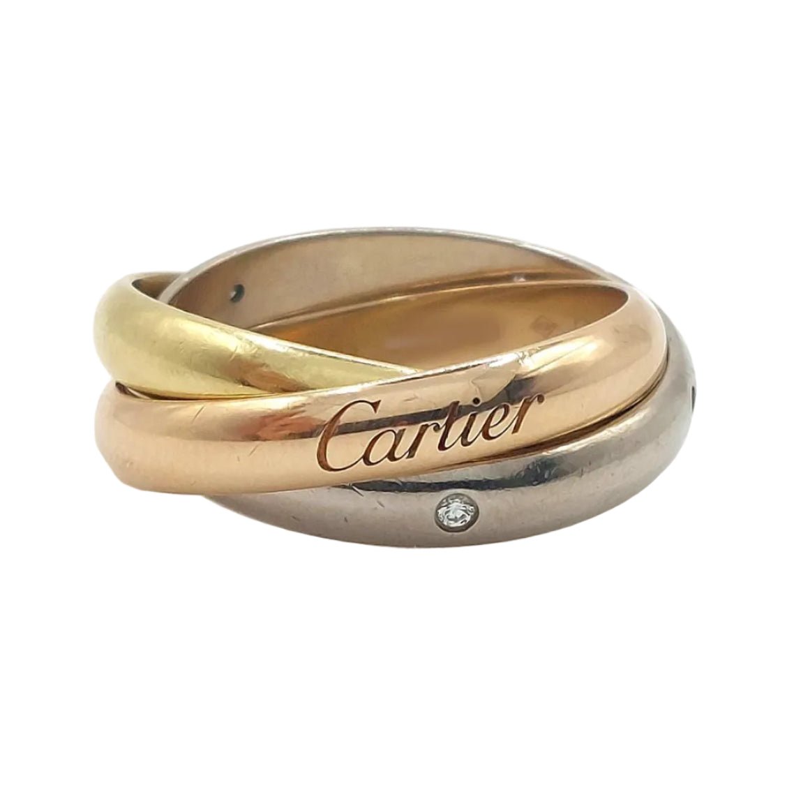 Bague Alliance CARTIER "Trinity" en or blanc, or jaune, or rose et diamants - Castafiore