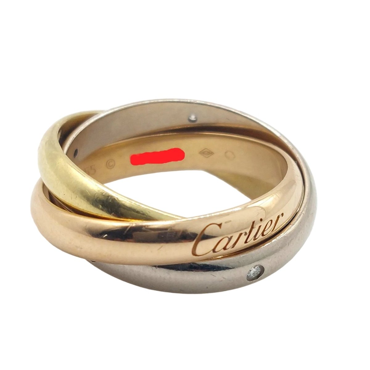 Bague Alliance CARTIER "Trinity" en or blanc, or jaune, or rose et diamants - Castafiore
