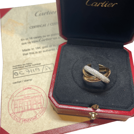 Bague Alliance CARTIER "Trinity" en or blanc, or jaune, or rose et diamants - Castafiore