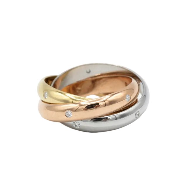 Bague Alliance CARTIER "Trinity" en or blanc, or jaune, or rose et diamants - Castafiore
