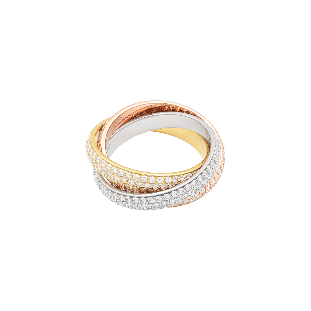 Bague Alliance CARTIER "Trinity" en or blanc, or jaune, or rose et diamants - Castafiore