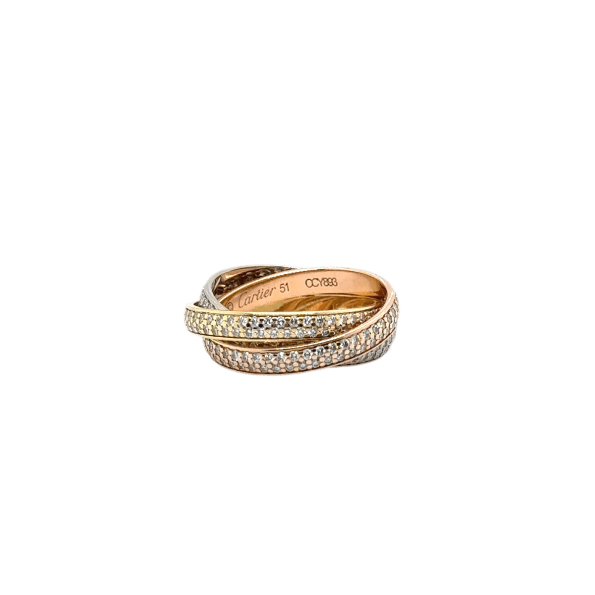 Bague Alliance CARTIER "Trinity" en or jaune, or blanc, or rose et diamants - Castafiore