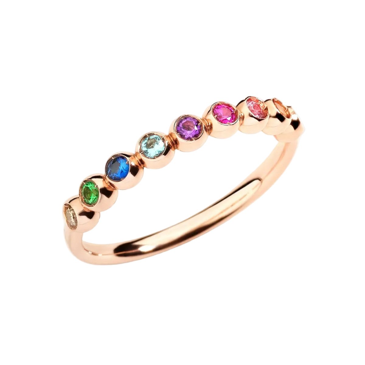 Bague Alliance DODO "Bollicine" en or rose, saphirs, rubis, améthyste, topaze, tsavorite et diamants - Castafiore
