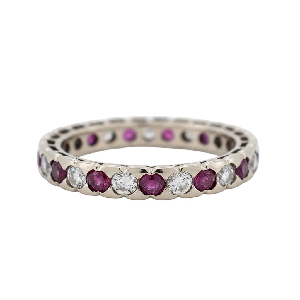 Bague Alliance en or blanc, rubis et diamants - Castafiore