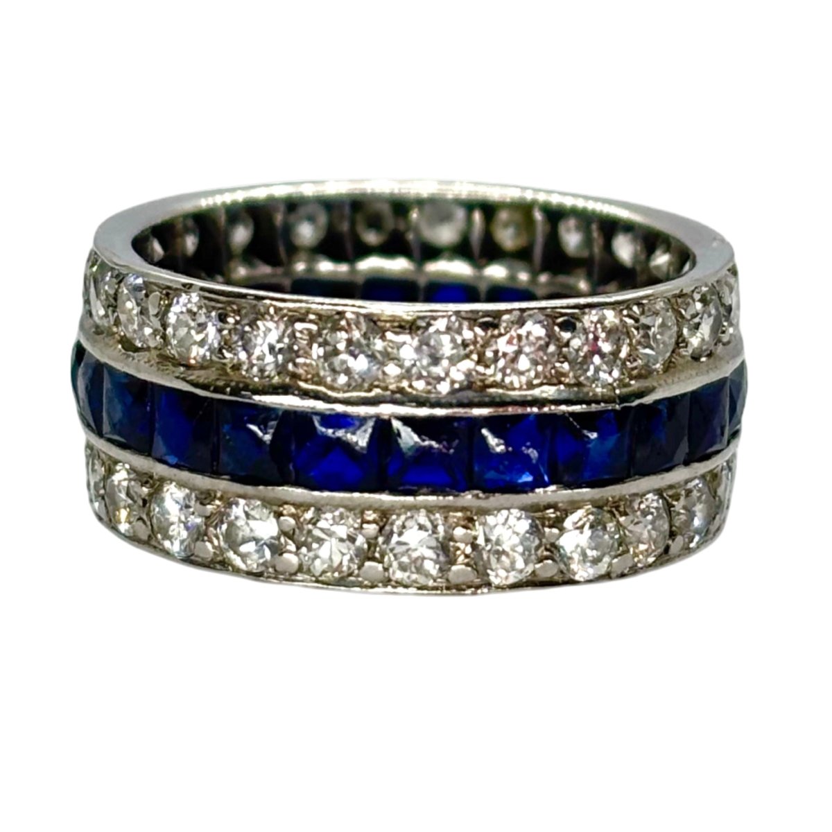 Bague Alliance en or blanc, saphirs et diamants - Castafiore