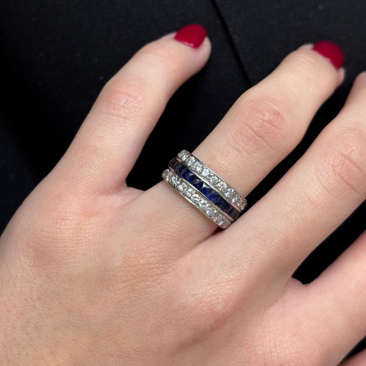 Bague Alliance en or blanc, saphirs et diamants - Castafiore