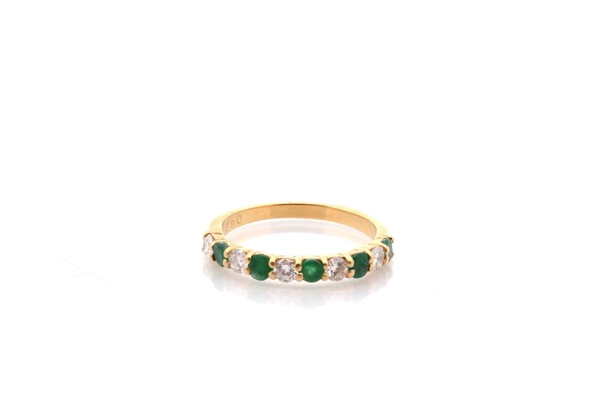 Bague Alliance en or jaune, émeraudes, et diamants - Castafiore