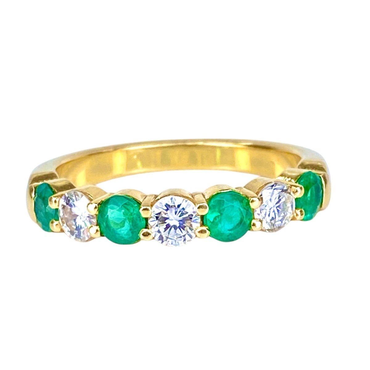 Bague Alliance en or jaune, émeraudes et diamants - Castafiore