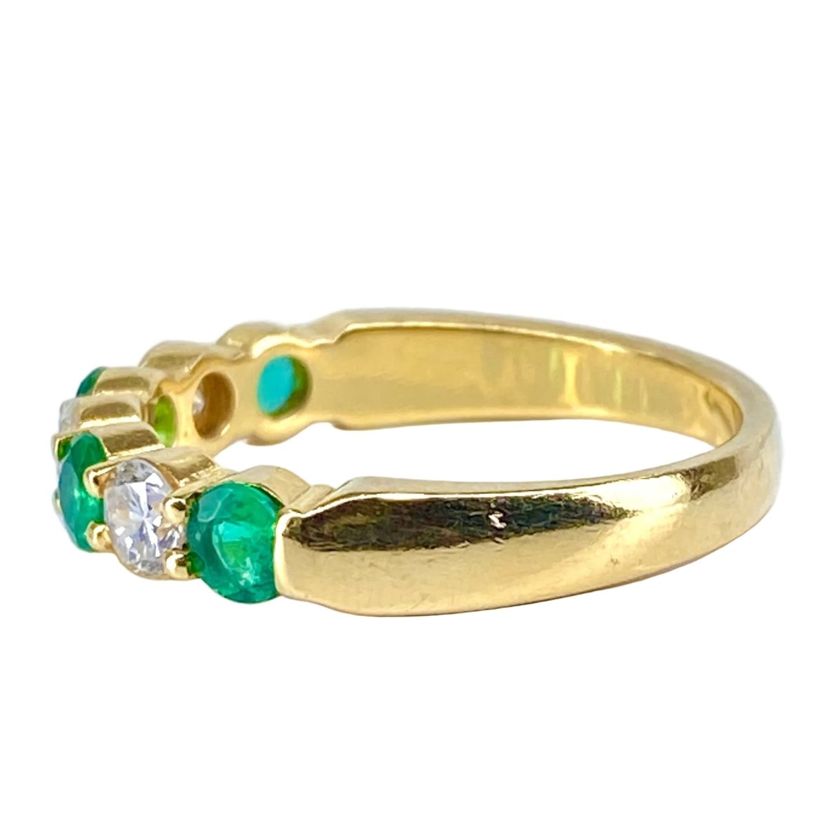Bague Alliance en or jaune, émeraudes et diamants - Castafiore