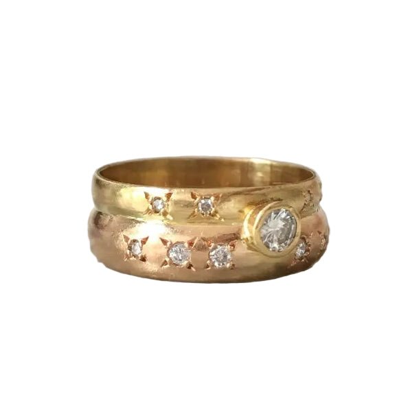Bague Alliance en or jaune, or rose et diamants - Castafiore