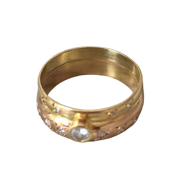 Bague Alliance en or jaune, or rose et diamants - Castafiore