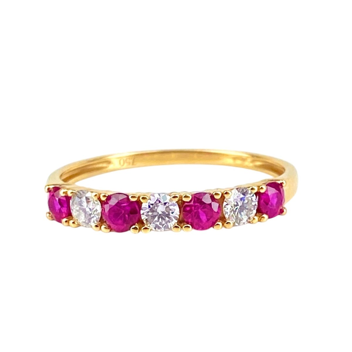 Bague Alliance en or jaune, rubis et diamants - Castafiore
