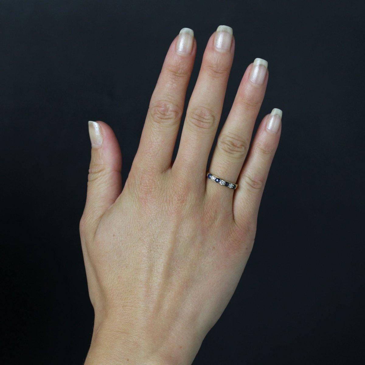 Half sapphire wedding band diamonds