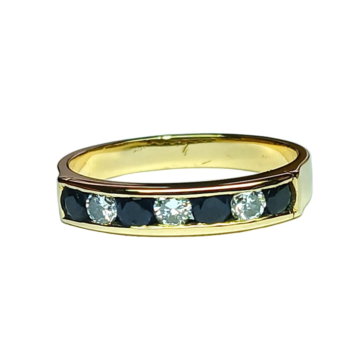 Bague Alliance en or jaune, saphirs et diamants - Castafiore