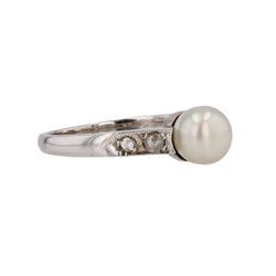 Bague Alliance or blanc, perle et diamants - Castafiore