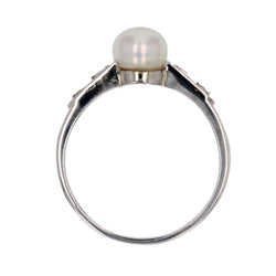 Bague Alliance or blanc, perle et diamants - Castafiore
