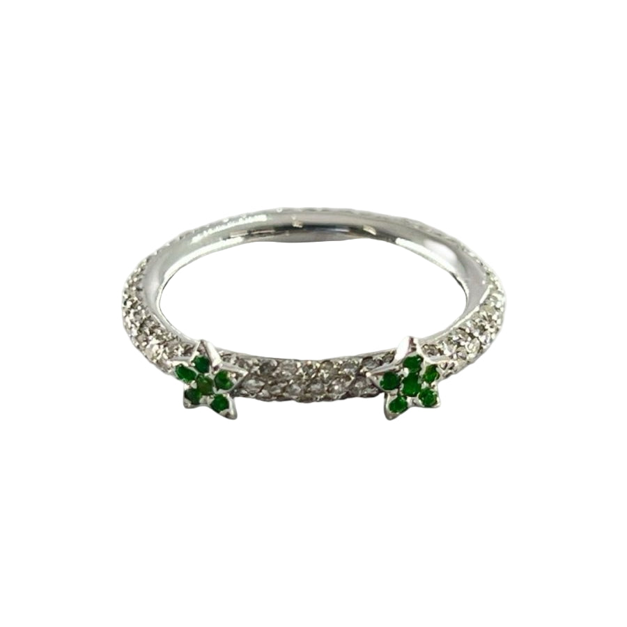Bague Alliance tour complet en or blanc grenats verts et diamants - Castafiore