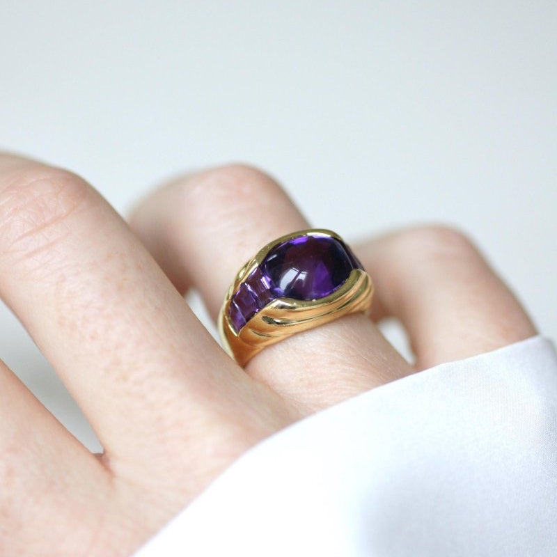 Bague Améthyste gaudrons en or jaune - Castafiore