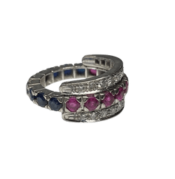 BAGUE AMOVIBLE OR 18K DIAMANTS RUBIS SAPHIRS (T.51) - Castafiore