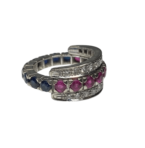 BAGUE AMOVIBLE OR 18K DIAMANTS RUBIS SAPHIRS (T.51) - Castafiore