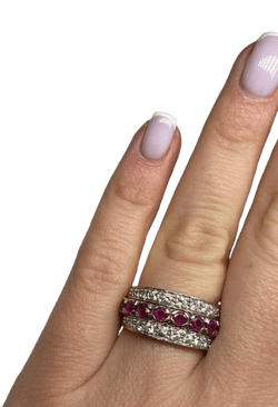 BAGUE AMOVIBLE OR 18K DIAMANTS RUBIS SAPHIRS (T.51) - Castafiore