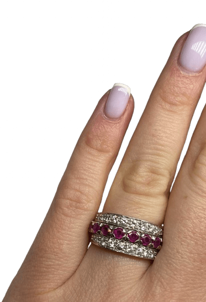 BAGUE AMOVIBLE OR 18K DIAMANTS RUBIS SAPHIRS (T.51) - Castafiore