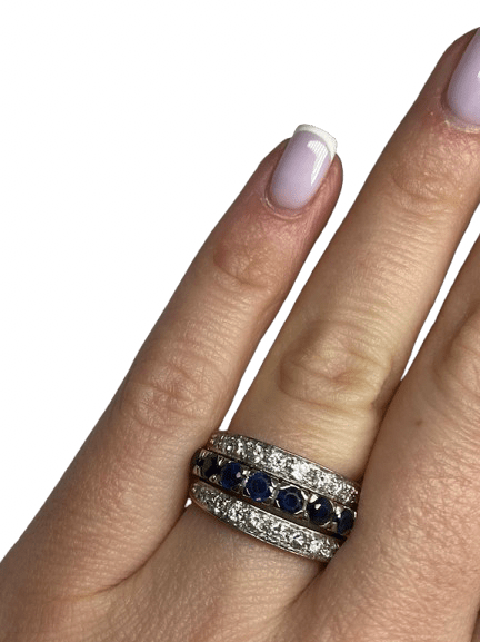 BAGUE AMOVIBLE OR 18K DIAMANTS RUBIS SAPHIRS (T.51) - Castafiore