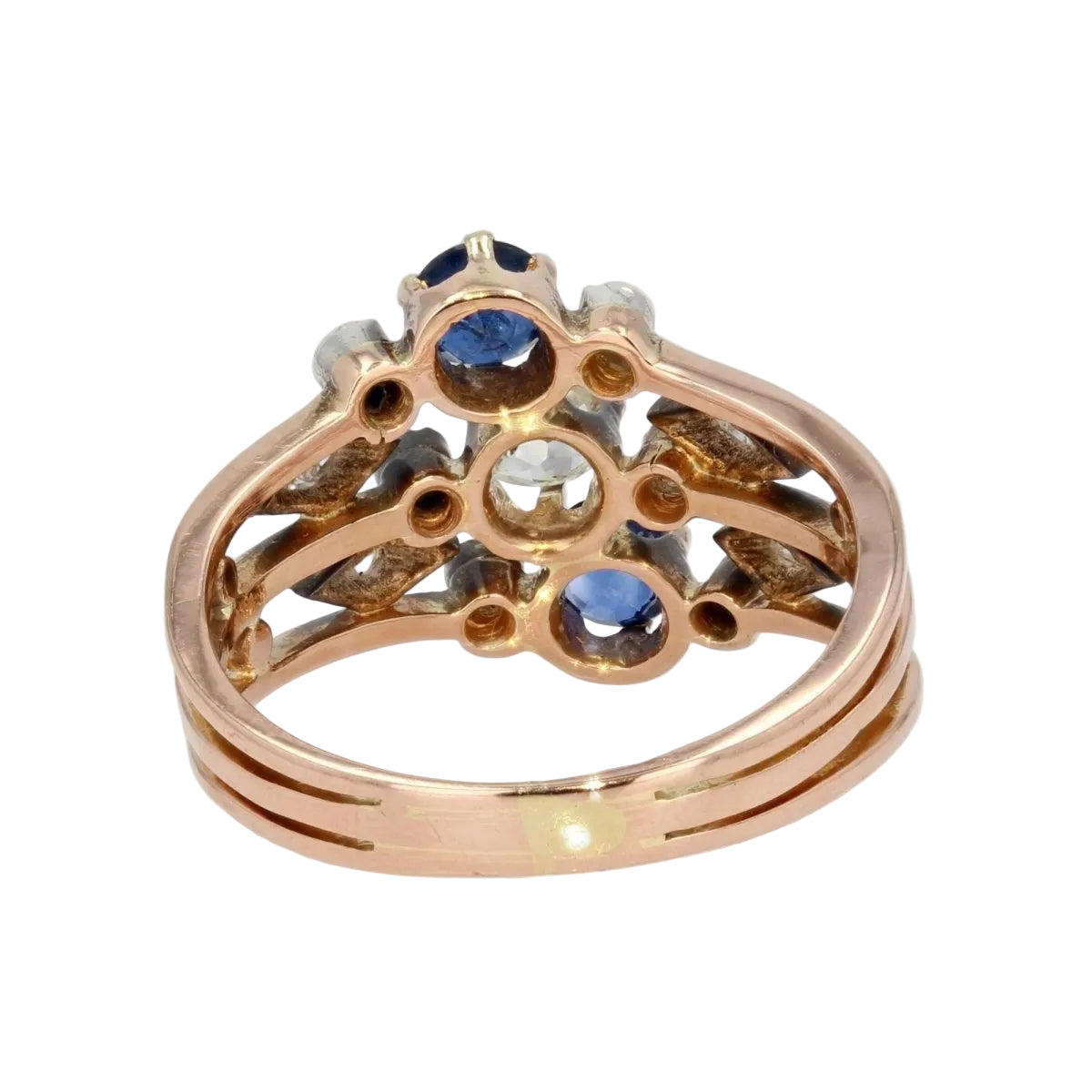 Bague ancienne 3 anneaux saphirs diamants - Castafiore