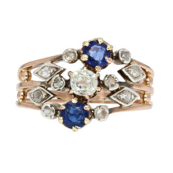 Bague ancienne 3 anneaux saphirs diamants - Castafiore