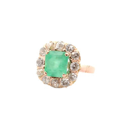 Bague Ancienne avec Émeraude 2,52cts et Diamants en Or - Castafiore