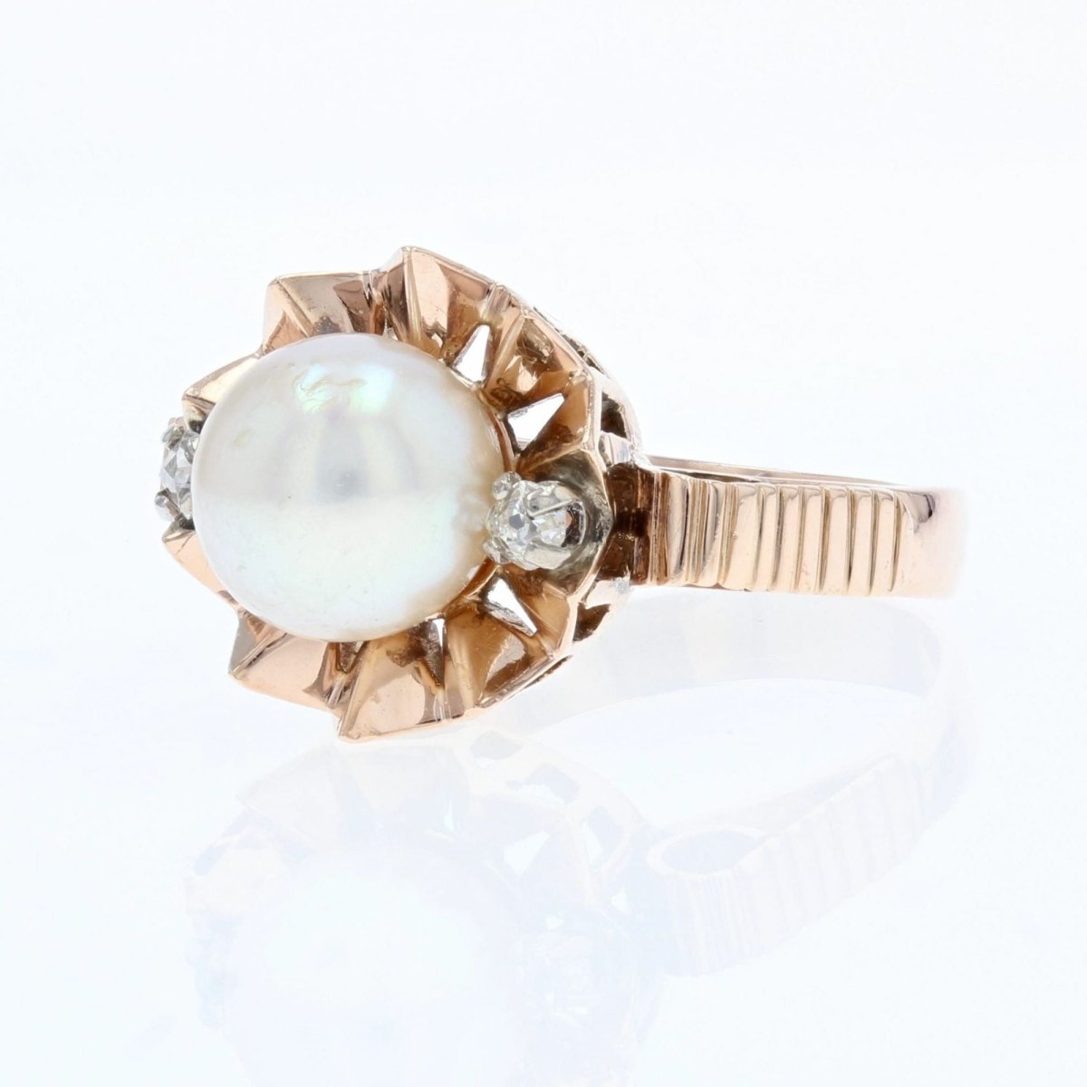 Bague ancienne couronne perle et diamants - Castafiore