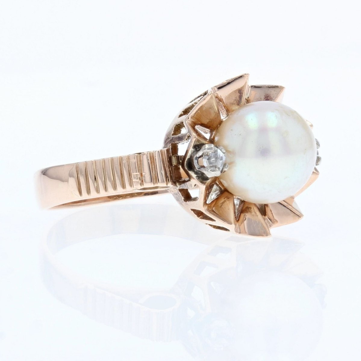 Bague ancienne couronne perle et diamants - Castafiore