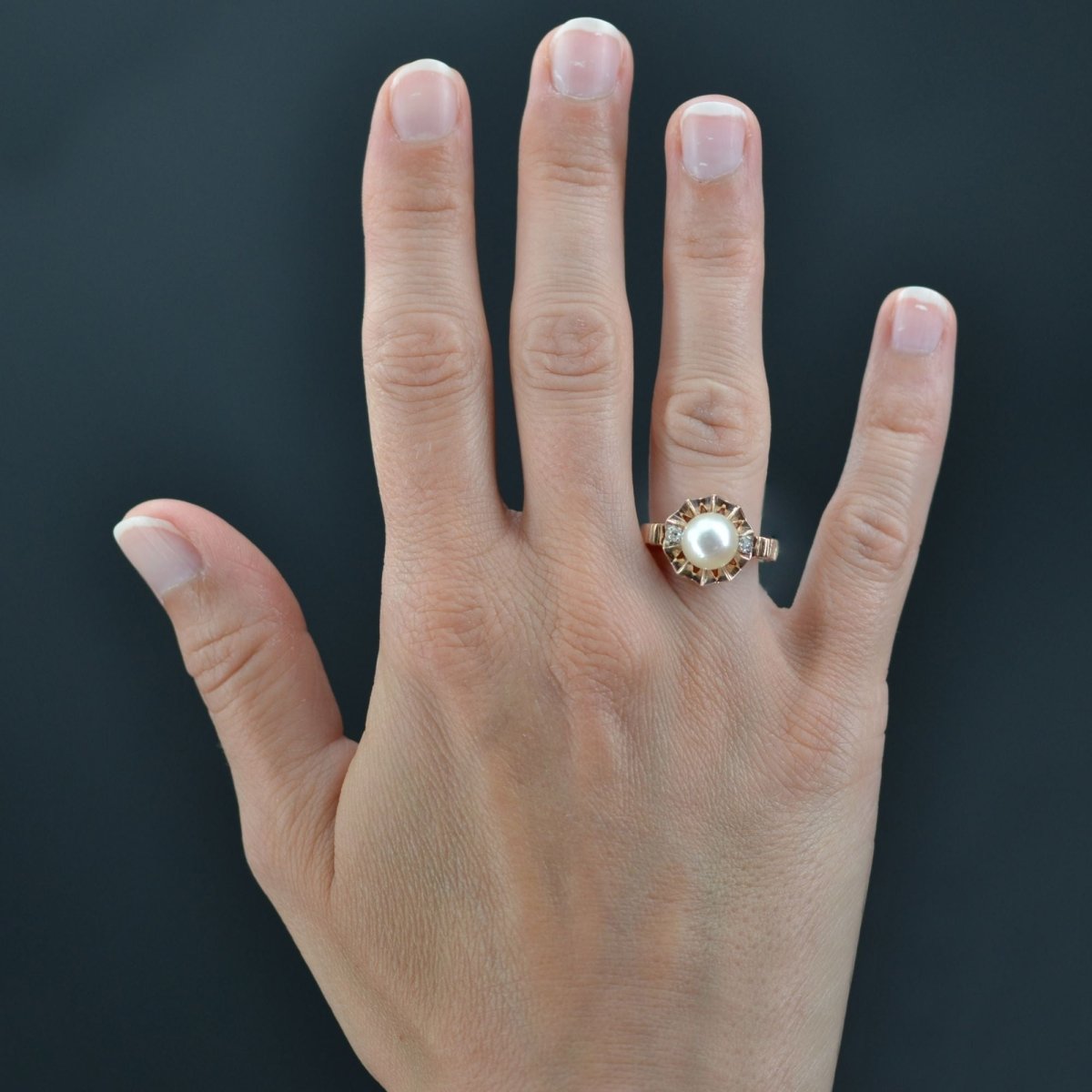 Bague ancienne couronne perle et diamants - Castafiore