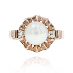 Bague ancienne couronne perle et diamants - Castafiore