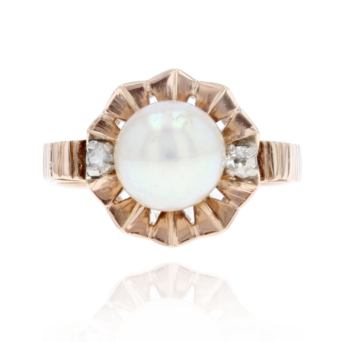 Bague ancienne couronne perle et diamants - Castafiore