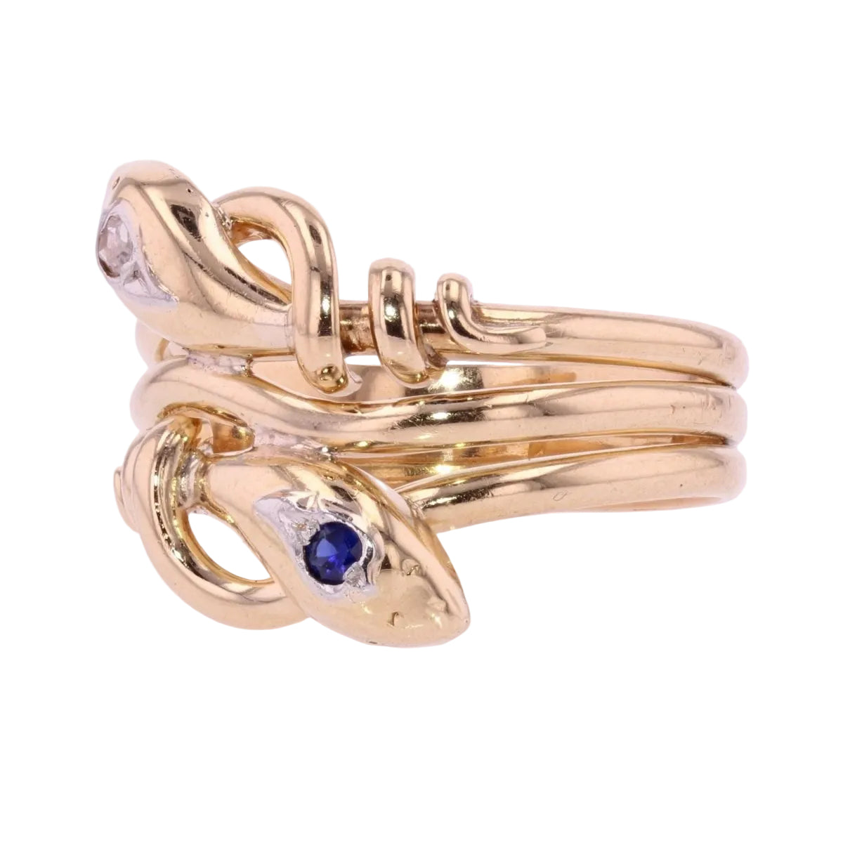 Bague ancienne d'homme serpents saphir diamant - Castafiore