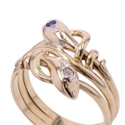 Bague ancienne d'homme serpents saphir diamant - Castafiore