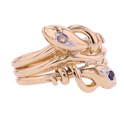 Bague ancienne d'homme serpents saphir diamant - Castafiore