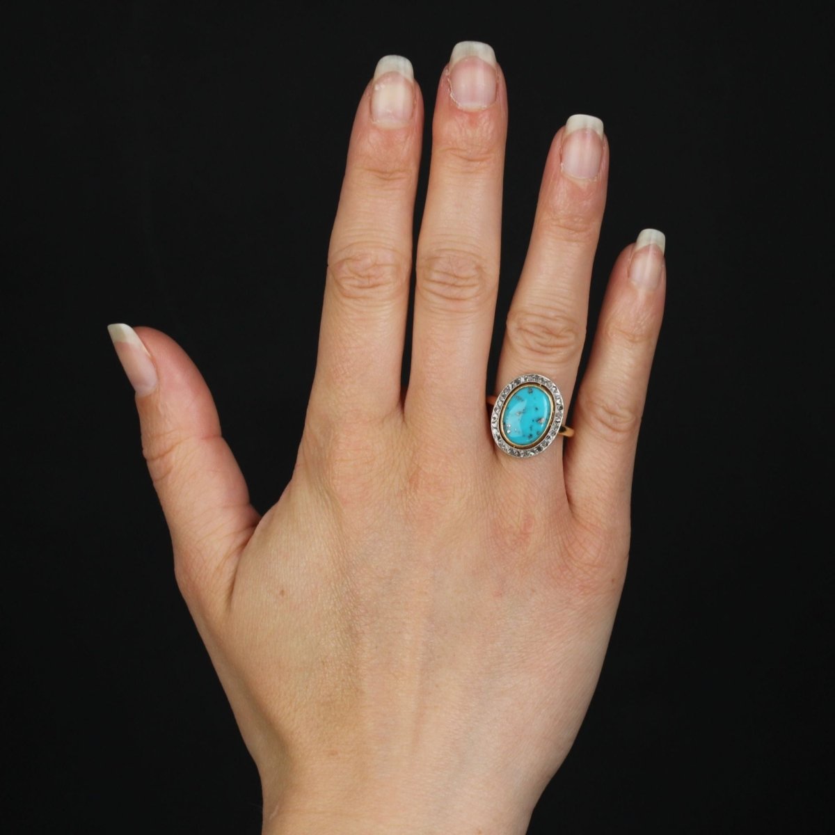 Bague ancienne diamants et turquoise - Castafiore